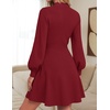 ZESICA Womens Fall Mock Neck Long Lantern Sleeve Sweater Mini Dress(Wine)