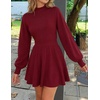 ZESICA Womens Fall Mock Neck Long Lantern Sleeve Sweater Mini Dress(Wine)