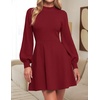 ZESICA Womens Fall Mock Neck Long Lantern Sleeve Sweater Mini Dress(Wine)
