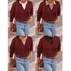 ZESICA Women’s Fall Winter Cozy Sweaters V Neck Loose Warm Pullover Tops(Burgundy)