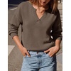 ZESICA Women’s Fall Winter Cozy Sweaters V Neck Loose Warm Pullover Tops(Grey Taupe)