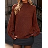 ZESICA Women’s Fall Winter Long Sleeve Turtleneck Oversized Sweaters(Red Brown)