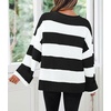 ZESICA Womens Fall Winter Oversized Striped Knit Sweaters Fashion Clothes(Blackstriped)