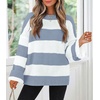 ZESICA Womens Fall Winter Oversized Striped Knit Sweaters Fashion Clothes(Blue)