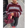 ZESICA Womens Fall Winter Oversized Striped Knit Sweaters Fashion Clothes(Burgundy)