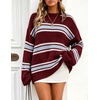 ZESICA Womens Fall Winter Oversized Striped Knit Sweaters Fashion Clothes(Burgundy)