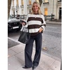 ZESICA Womens Fall Winter Oversized Striped Knit Sweaters Fashion Clothes(Coffee)