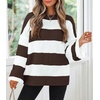 ZESICA Womens Fall Winter Oversized Striped Knit Sweaters Fashion Clothes(Coffee)