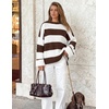 ZESICA Womens Fall Winter Oversized Striped Knit Sweaters Fashion Clothes(Coffee)