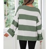 ZESICA Womens Fall Winter Oversized Striped Knit Sweaters Fashion Clothes(Green)