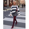 ZESICA Womens Fall Winter Oversized Striped Knit Sweaters Fashion Clothes(Navy)