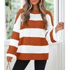 ZESICA Womens Fall Winter Oversized Striped Knit Sweaters Fashion Clothes(Orange)