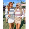 ZESICA Womens Fall Winter Oversized Striped Knit Sweaters Fashion Clothes(Pink)