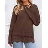 ZESICA Women’s Fall Winter Sweaters 2026 Lace Trim Pullover Tops(Brown)