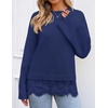 ZESICA Women’s Fall Winter Sweaters 2026 Lace Trim Pullover Tops(Navy)
