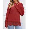 ZESICA Women’s Fall Winter Sweaters 2026 Lace Trim Pullover Tops(Rust)