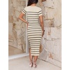 ZESICA Women’s Summer Striped Short Sleeve Bodycon Sweater Dress(Apricot)