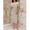 ZESICA Women’s Summer Striped Short Sleeve Bodycon Sweater Dress(Apricot)