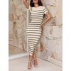 ZESICA Women’s Summer Striped Short Sleeve Bodycon Sweater Dress(Apricot)