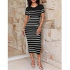 ZESICA Women’s Summer Striped Short Sleeve Bodycon Sweater Dress(Black)
