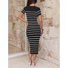 ZESICA Women’s Summer Striped Short Sleeve Bodycon Sweater Dress(Black)