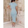 ZESICA Women’s Summer Striped Short Sleeve Bodycon Sweater Dress(Light Blue)