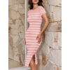 ZESICA Women’s Summer Striped Short Sleeve Bodycon Sweater Dress(Pink)