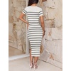 ZESICA Women’s Summer Striped Short Sleeve Bodycon Sweater Dress(White)