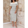 ZESICA Women’s Summer Striped Short Sleeve Bodycon Sweater Dress(White)
