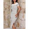ZESICA Women’s Summer Striped Short Sleeve Bodycon Sweater Dress(White)