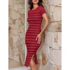 ZESICA Women’s Summer Striped Short Sleeve Bodycon Sweater Dress(Wine)