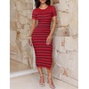 ZESICA Women’s Summer Striped Short Sleeve Bodycon Sweater Dress(Wine)