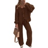 ZESICA Women’s 2 Piece Outfits 2026 Fall Lounge Pajama Sets(Darkbrown)