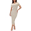 ZESICA Women’s Summer Striped Short Sleeve Bodycon Sweater Dress(Apricot)