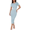 ZESICA Women’s Summer Striped Short Sleeve Bodycon Sweater Dress(Light Blue)