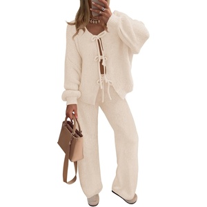 ZESICA Women’s 2 Piece Outfits 2026 Fall Lounge Pajama Sets(Apricot)