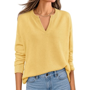 ZESICA Women’s Fall Winter Cozy Sweaters V Neck Loose Warm Pullover Tops(Butter Yellow)