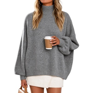 ZESICA Women’s Fall Winter Long Sleeve Turtleneck Oversized Sweaters(Grey)