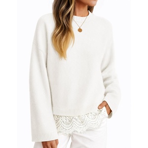 ZESICA Women’s Fall Winter Sweaters 2026 Lace Trim Pullover Tops(Beige)
