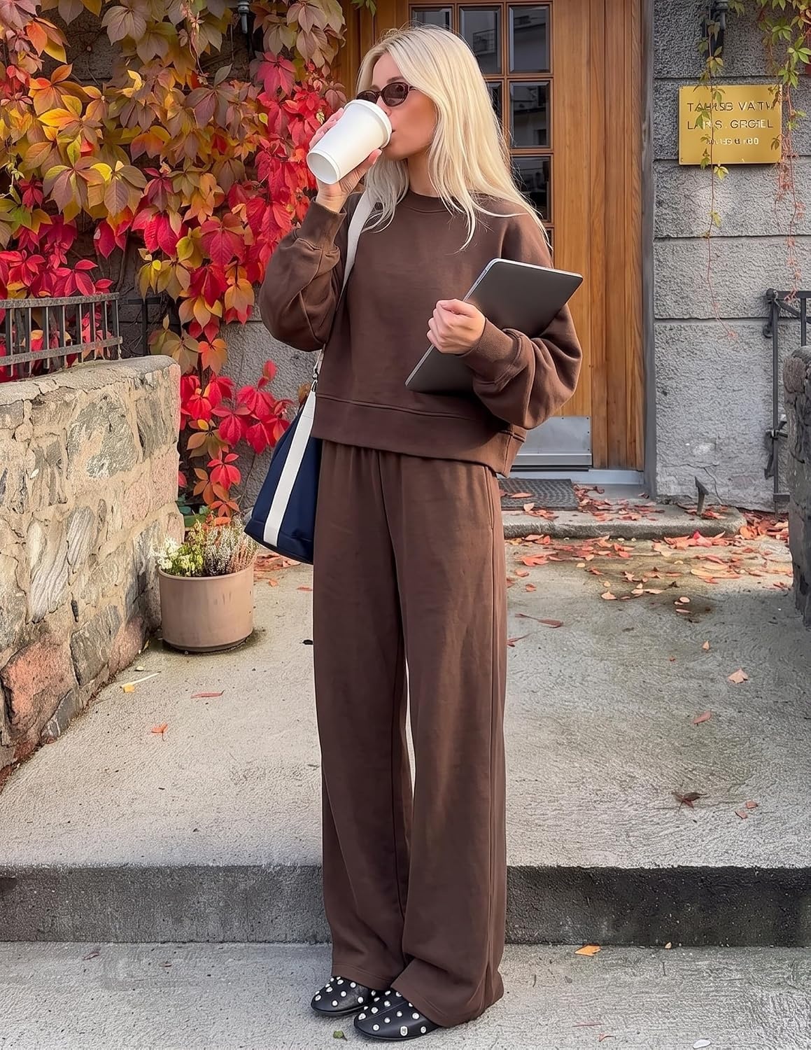 image:imageZESICA Two Piece Lounge Sets for Women Fall Sweatsuit Tracksuit OutfitsBrown