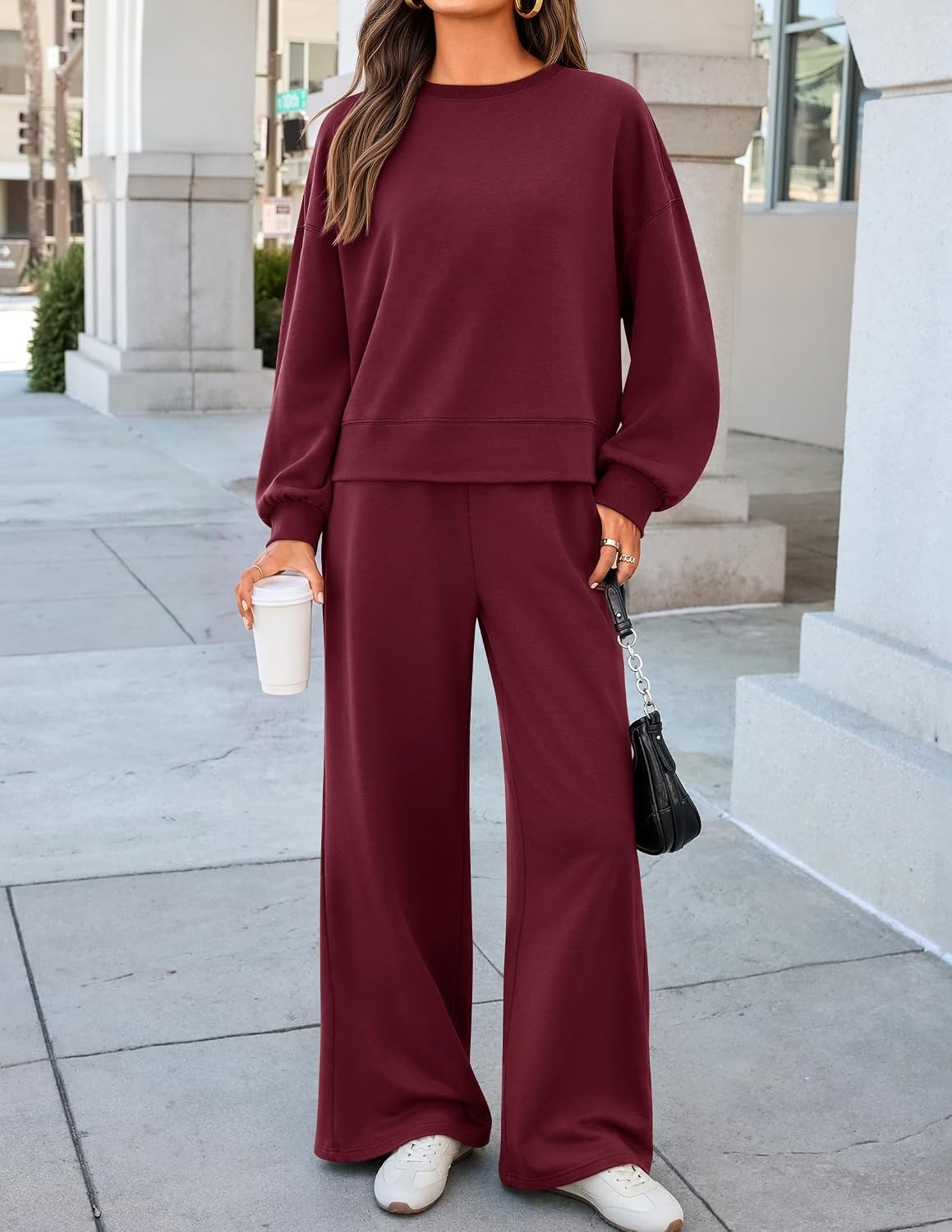 image:imageZESICA Two Piece Lounge Sets for Women Fall Sweatsuit Tracksuit OutfitsBurgundy
