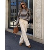 ZESICA Womens Striped Oversized Fall Long Sleeve T-Shirts Y2K Going Out Top(Brown)