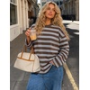 ZESICA Womens Striped Oversized Fall Long Sleeve T-Shirts Y2K Going Out Top(Brown)