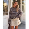ZESICA Womens Striped Oversized Fall Long Sleeve T-Shirts Y2K Going Out Top(Coffee)