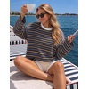 ZESICA Womens Striped Oversized Fall Long Sleeve T-Shirts Y2K Going Out Top(Dark Brown)