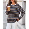 ZESICA Womens Striped Oversized Fall Long Sleeve T-Shirts Y2K Going Out Top(Dark Brown)