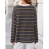 ZESICA Womens Striped Oversized Fall Long Sleeve T-Shirts Y2K Going Out Top(Dark Brown)