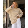 ZESICA Womens Striped Oversized Fall Long Sleeve T-Shirts Y2K Going Out Top(Khaki)