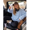 ZESICA Womens Striped Oversized Fall Long Sleeve T-Shirts Y2K Going Out Top(Light Blue)