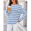 ZESICA Womens Striped Oversized Fall Long Sleeve T-Shirts Y2K Going Out Top(Light Blue)
